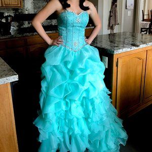 Gorgeous Teal Beaded Gown